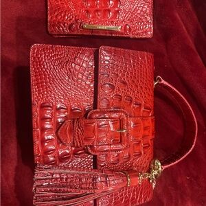 Red Crocodile Embossed Handbag